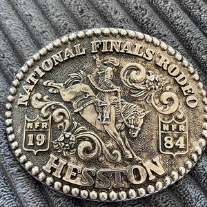 1984 Hesston National Finals Rodeo Commemorative Belt Buckle - Silver Tone